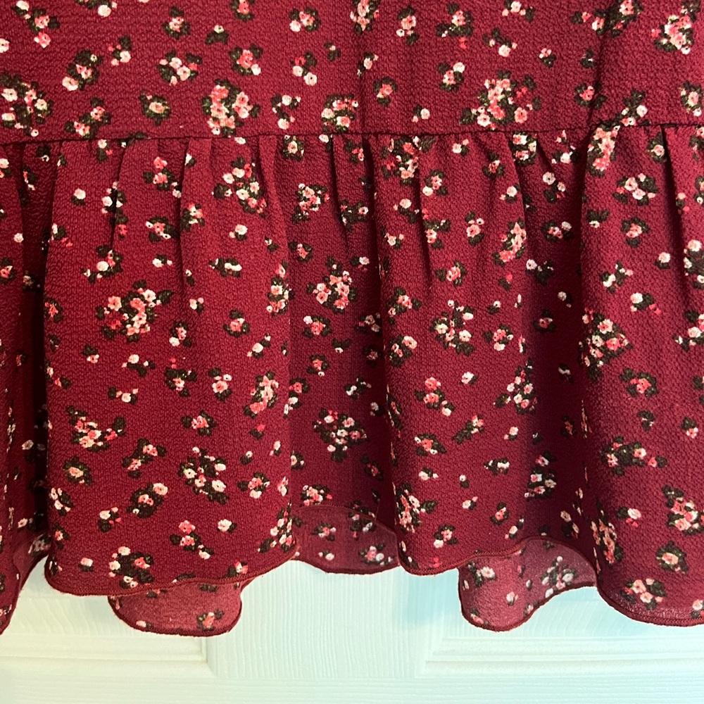 Orange Creek | Maroon Red Floral Peplum Blouse | Small - Picture 8 of 8
